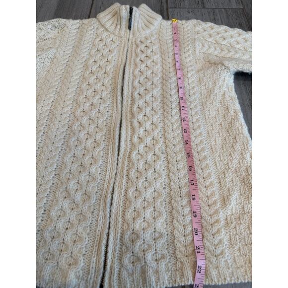 Inis Crafts Fishermens Sweater Womens Medium Cream Cable Knit Merino Wool Zip - Picture 9 of 9